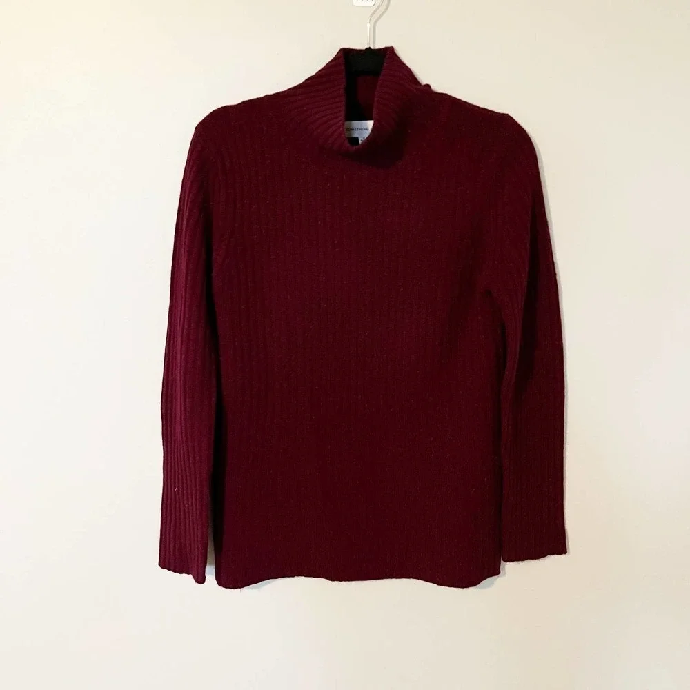 Something navy heathered burgundy mock / turtleneck wool cashmere sweater small